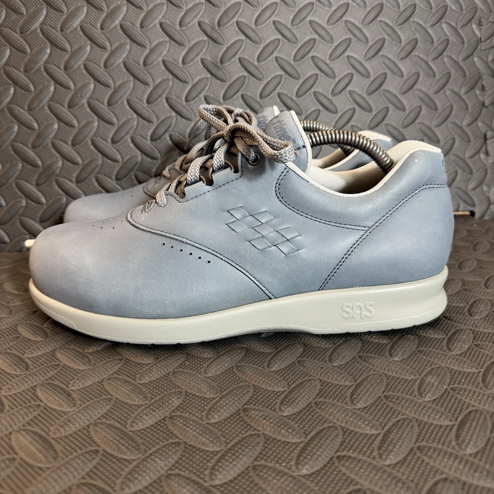 SAS Free Time Women Size 8.5 WW Denim Blue Leather Comfort Shoes Lace Up EUC!!!!